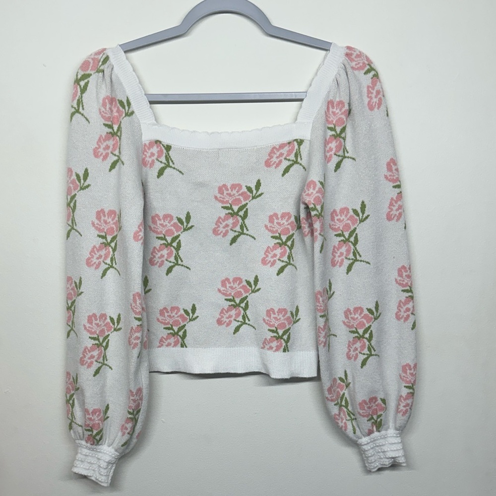 Willow &Wind Floral Knit Sweater - Pink and White - Picture 6 of 7